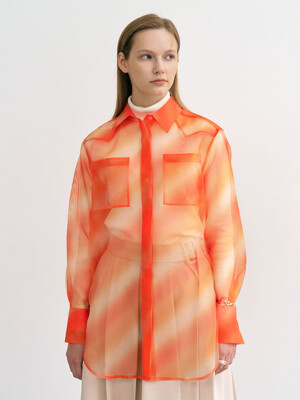 6A Pocket detailed sheer organza shirt (Orange)