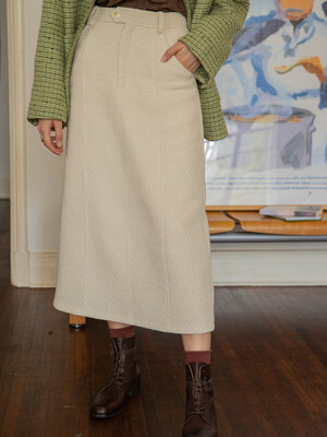 ALYSSA tweed h-line long skirt_CREAM
