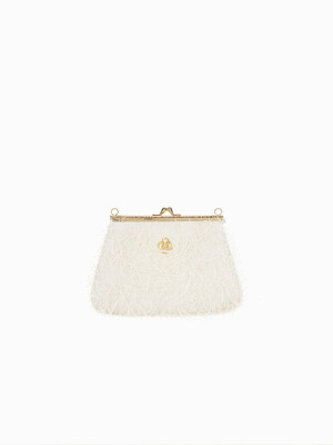 Feather Chain Strap Pouch Bag (White)