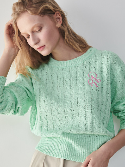 니트 - 론론 (RONRON) - CABLE BOUCLE ROUND KNIT MINT