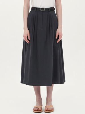 linen 8-tuck skirt_navy