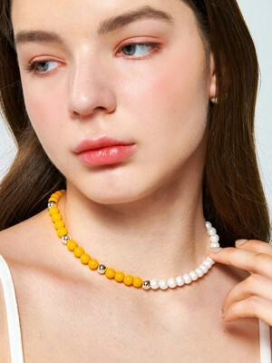 Yellow And Pearl Silver Necklace In460 [Silver]