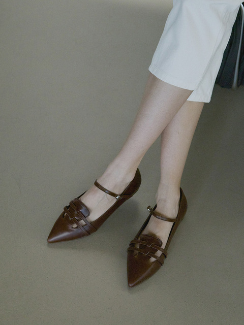 플랫슈즈 - 트레텐 (treten) - Patent Leather Flat Shoes (Brown)