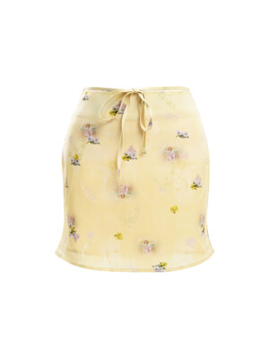 Roman Skirt _ Floral Printed Yellow Mini Skirt