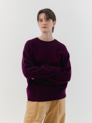 Super Fine Wool Wholegarment Round Knit top (Purple)