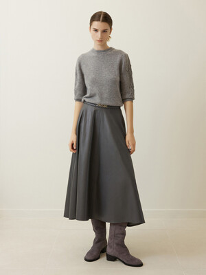 Gold Point A Line Leather Skirt Grey