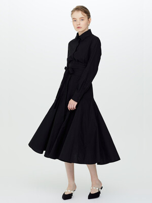 Lady’s Belted A-Line Dress- Black