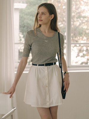 Lace button point skirt_Ivory