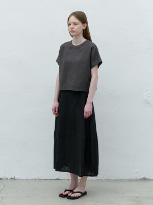 linen volume skirt -black
