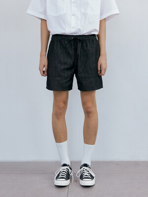 Cut washed denim shorts (black)