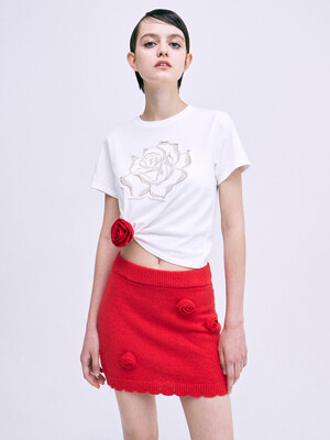 COTTON MINI SKIRT ROSE_RED