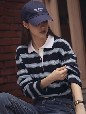 Cotton stripe base collar polo t-shirt_Navy