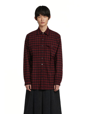 Pintuck Check Shirt_RED