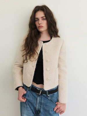 Hairy Fur Tweed Jacket, Cream