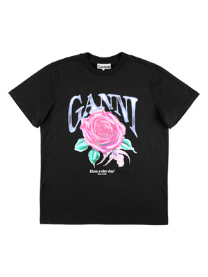 GANNI T4002 252 로즈 로고 프린트 여성 반팔티