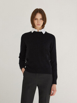 Two-tone Round Neck Knit Pullover Black