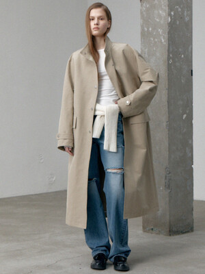 high neck trench coat (beige)