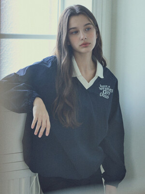 W/Signature Nylon Collar Sweatshirt_Navy(W25-TP13)