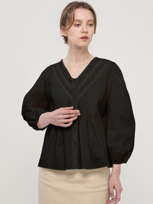 V-neck cotton blouse _ Black