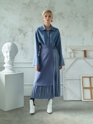 Panel Pleated Skirt_blue