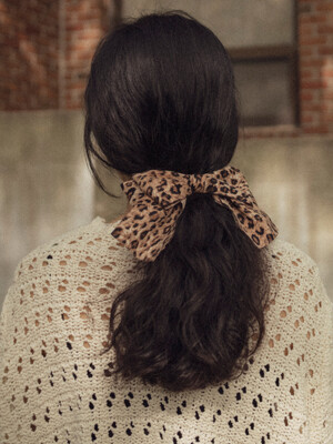 Leopard double ribbon hair clip