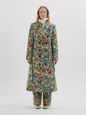 TAYLOR Floral Jacquard Double-Breasted Coat - Beige Multi