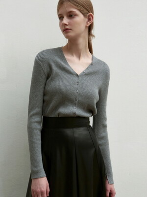BUTTON SLIM KNIT CARDIGAN_GRAY