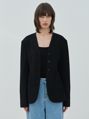 NO COLLAR BOUCLE JACKET (black)