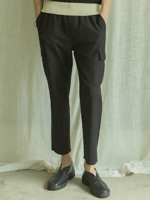 CP-800 Linen wide cargo pants_Black