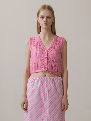 22SS_OEF Summer Knit Vest (Hot Pink)