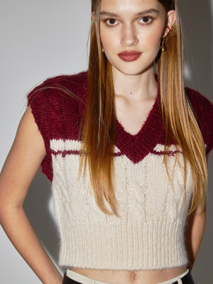 RB Cable Knit Vest Burgundy