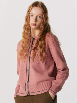 Cut-out knit cardigan [PINK]