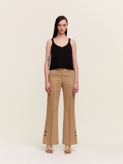 팬츠 - 리메크 (LIE MEQUE) - Button Twill Boot Cut Pants - Beige