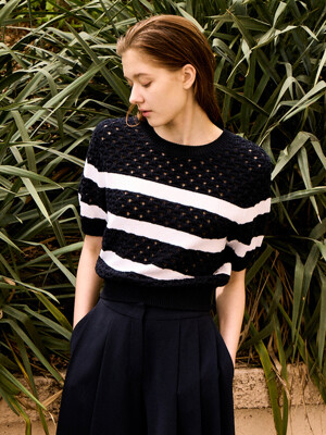 [KNIT] Netted Stripe Knit Top