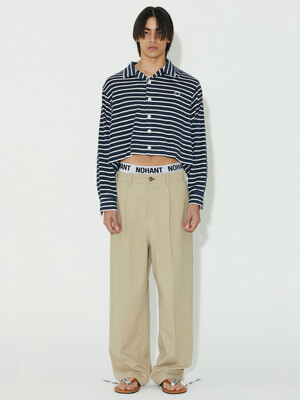 STRIPE CROPPED TERRY SHIRT NAVY