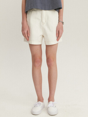 Half Cotton White Denim Pants_White