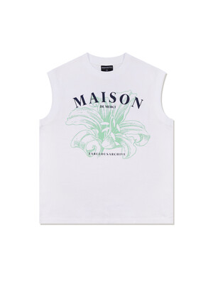 UNISEX 오버핏 싱글 MAISON프린팅 슬리브리스 탑 화이트네이비(FCB2TS300M)