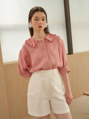 Collar pleats linen blouse (Pink)