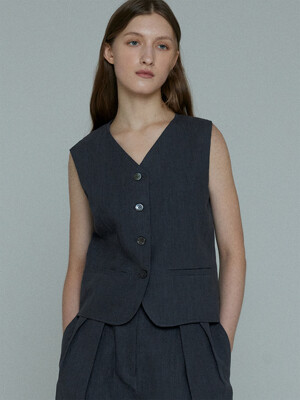 VALERY LINEN SUMMER VEST (CHARCOAL)