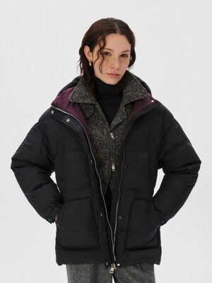 Hooded Quilted Goose Down Jumper, Charcoal