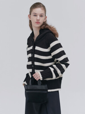 23FN cable hoody stripe cardigan [BK/ST]