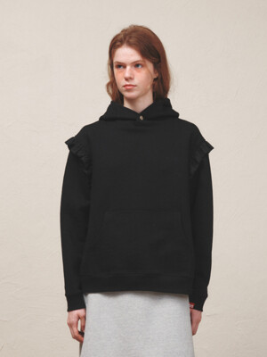 RUFFLED SWEAT HOODIE (BLACK)