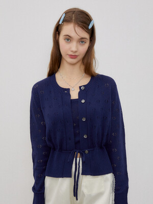 String punching cardigan_Navy