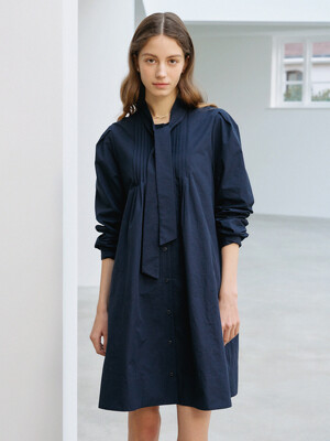 Scarf Tie Midi Dress_Dark Navy