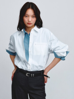 Line Point Semi Overfit Shirts  White (KE4260M021)