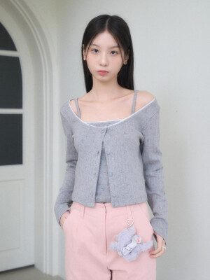 ROSY PUNCHING CARDIGAN & SLEEVELESS-GRAY