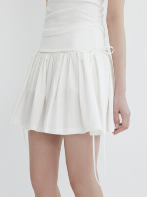 Ribbon tie cotton shirring skirt (WHITE)