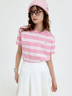 24 Summer_ Pink Stripe Polo Knit