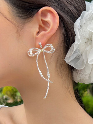 ribbon beads drop earrings