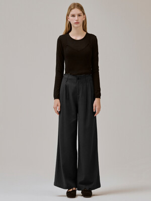 Waist raw cut two tuck pants (2color)